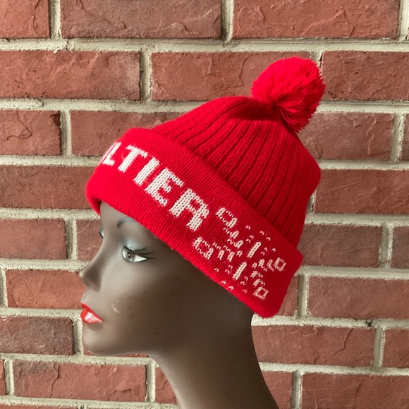 Jean Paul Gaultier Red Knit Cuffed Pom Pom Beanie Unisex O/S - Picture 3 of 10